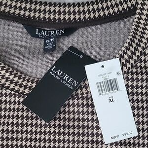 Lauren Ralph Lauren Camel and Black Houndstooth Knit Top with Tags